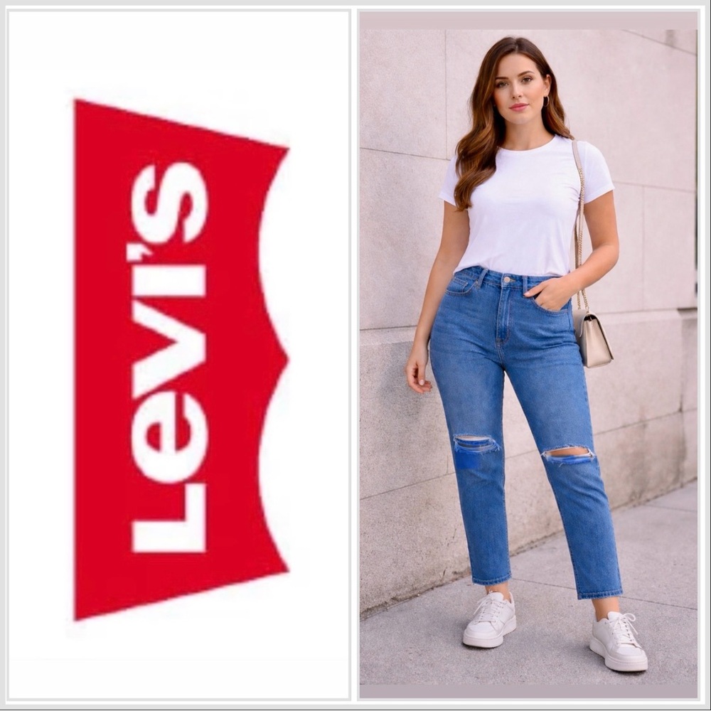 3/$30 LEVIS Denizen High Rise Ankle Straight Distressed Med Wash Jeans Size 12